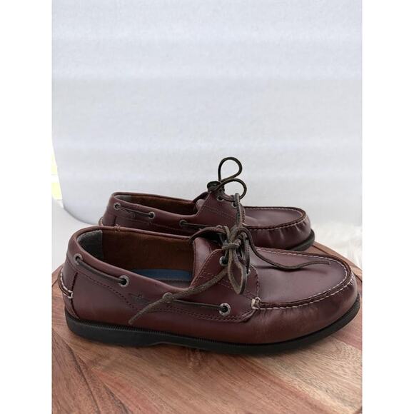Dockers Boat Shoes Mens Brown Sz 11W Leather Moc Toe Lace Up Casual Rubber Sole - Picture 1 of 10